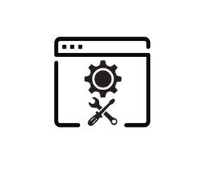 Fototapeta premium Computer Monitor Settings Configuration Technical Support Chat Interface IT Service Management System Admin Tools Gear Wrench Vector Illustration