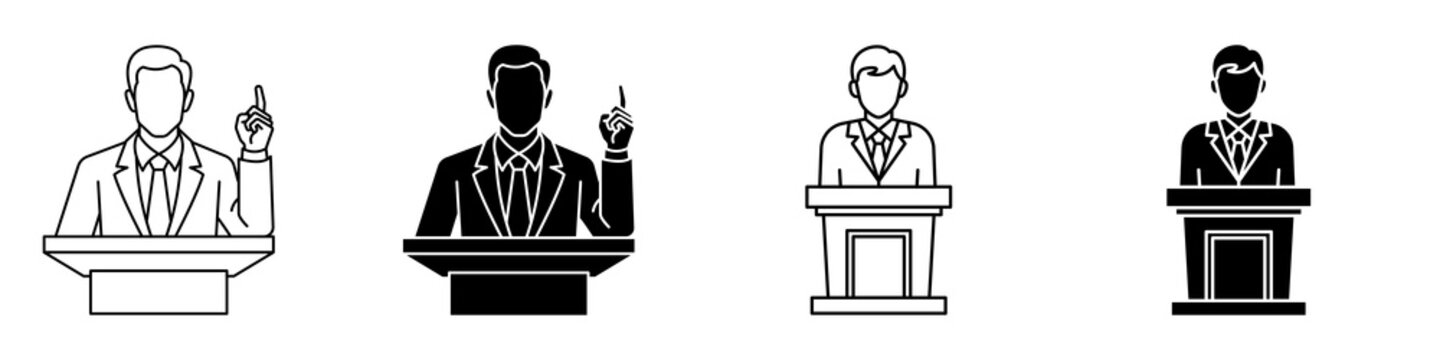 Politician speaker icon flat outline in black