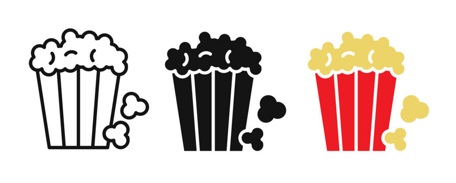 Popcorn icon flat outline in black