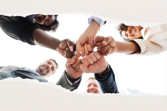 Diverse team unity with joined hands in a circle