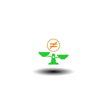Vector illustration of seesaw imbalance with equals crossed out. Icon of stop inequality. Symbol of double standards.