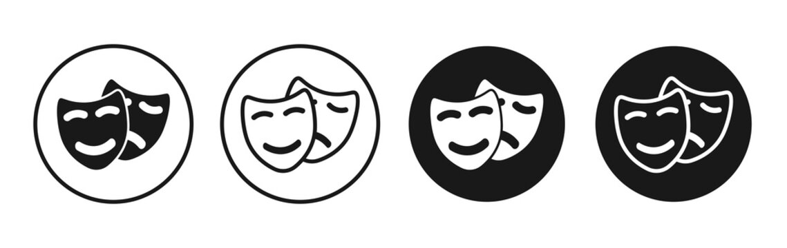 Theater masks icon flat outline in black