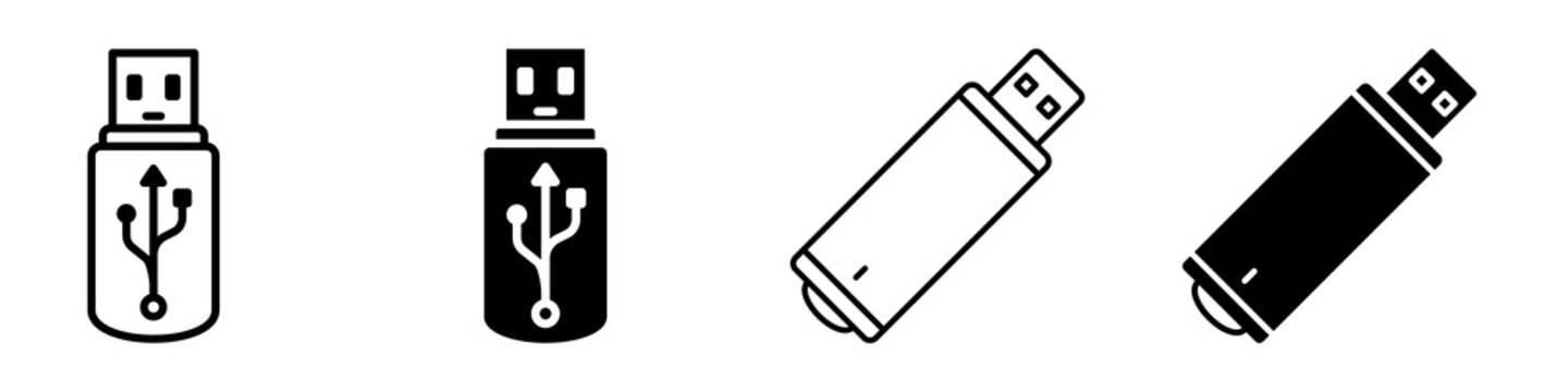 USB icon flat outline in black