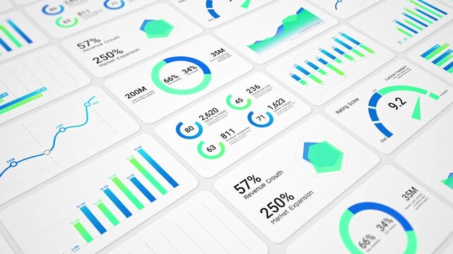 Business intelligence and financial performance analysis report on white background, animated infographic bar chart loop, investment data analytic graph dashboard, enterprise market statistics trend
