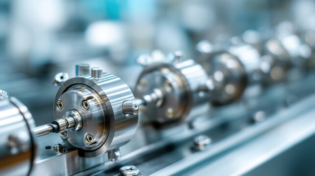 Modern Industrial Machinery Components on a Production Line Featuring Precision Engineering and High-Quality Metal Parts in a Factory Setting