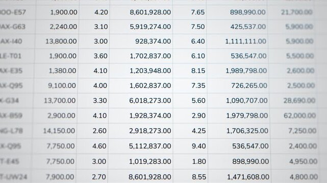 Closeup financial income table and accounting document, business sale revenue data analysis spreadsheet, trading company investment profit statistic report, corporate stock market cost statement sheet