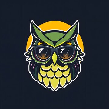 Cool owl wearing sunglasses with stars on its cap