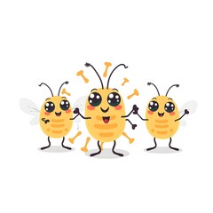 Fototapeta premium Three cartoon bees holding hands and smiling