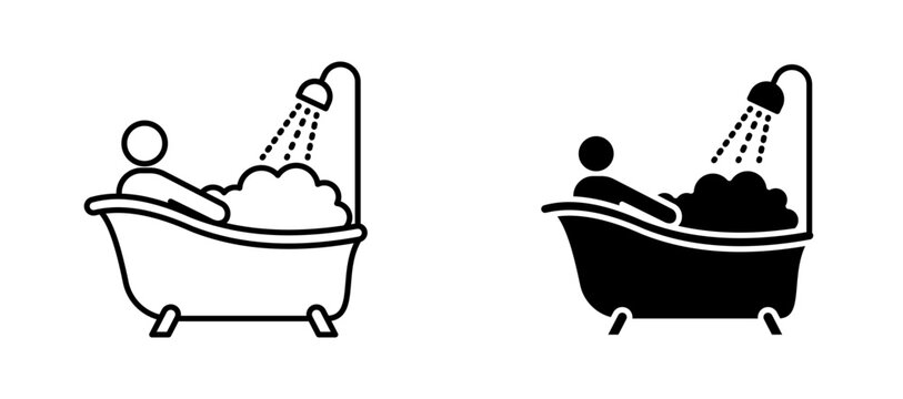 Person Bathing icon flat outline in black