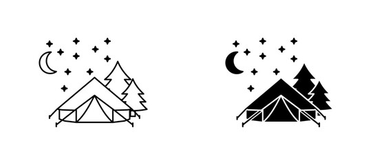 Fototapeta premium Night camping icon flat outline in black