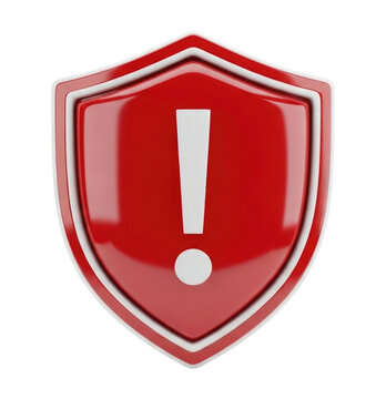 Red shield with exclamation mark icon. Warning alert symbol for security notification Cutout PNG