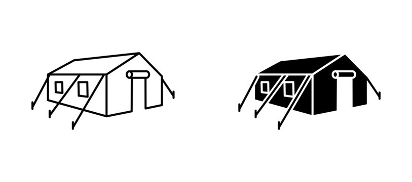 Military tent icon flat outline in black