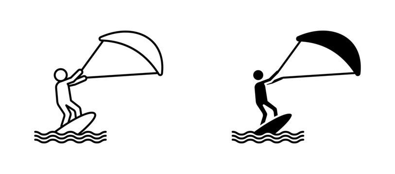 Kitesurf sign flat outline in black