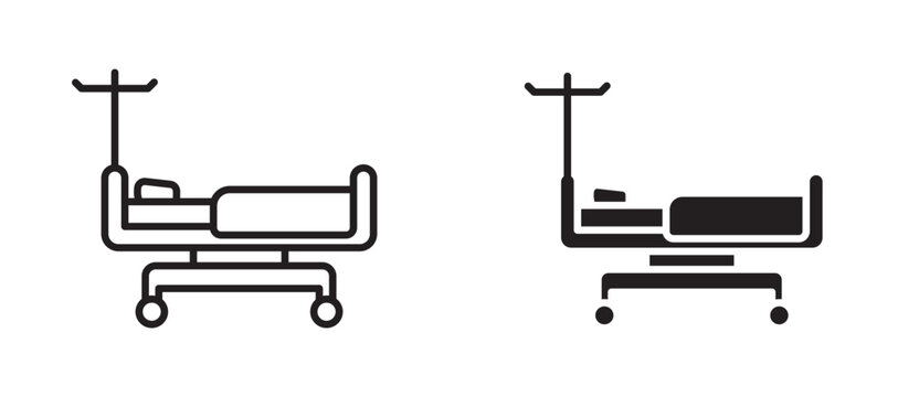 Hospital bed icon flat outline in black