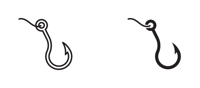 Fishing Hook icon flat outline in black