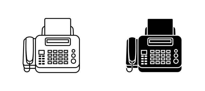 Fax machine icon flat outline in black