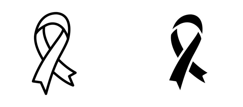 Cancer ribbon icon flat outline in black