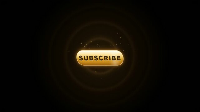 Glowing Golden Subscribe Button with Sparkling Particles and Light Effects on Black Background