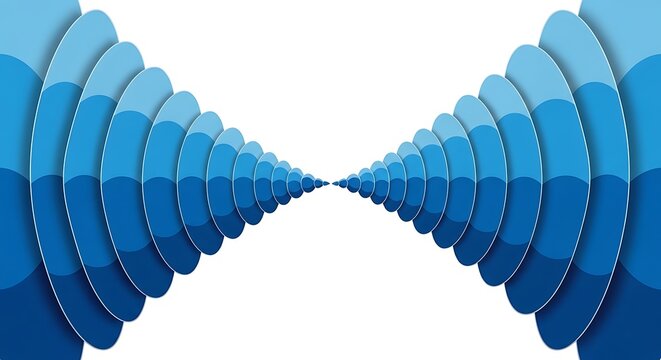 A mesmerizing array of multiple azure circular layers converge toward the center point, creating an immersive optical tunnel experience that plays with perception through repeating shades