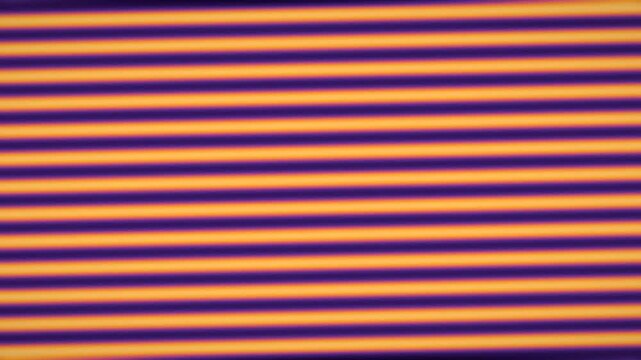 Seamless loop: animated moir&eacute; pattern with shifting diagonal stripes in warm sunset orange and deep purple. Hypnotic optical illusion creates dynamic geometric movement. Abstract motion design.