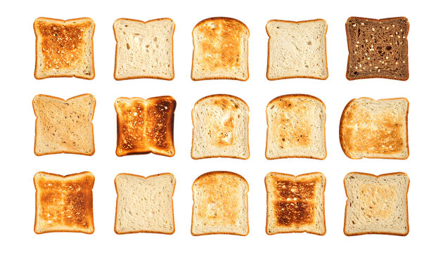 Bread slices collection featuring various types of white whole wheat rye and toasted sourdough bread pieces&nbsp;