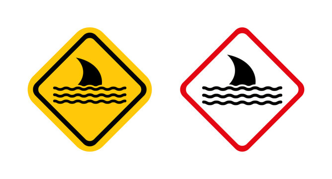 Danger of shark sign flat outline in black