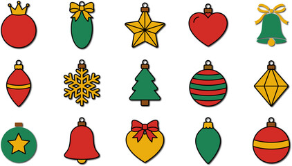 Obraz premium Set of colorful christmas tree ornaments and decorations for holiday season