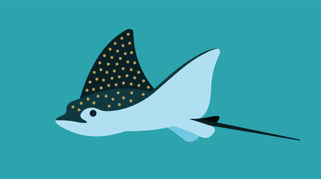 Eagle ray stingray swimming gracefully minimalist flat vector illustration for marine biology education and aquarium branding