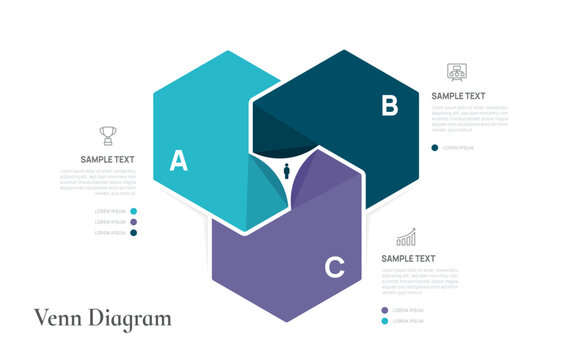 Venn diagram business infographic chart template 3 options presentation and icon elements.