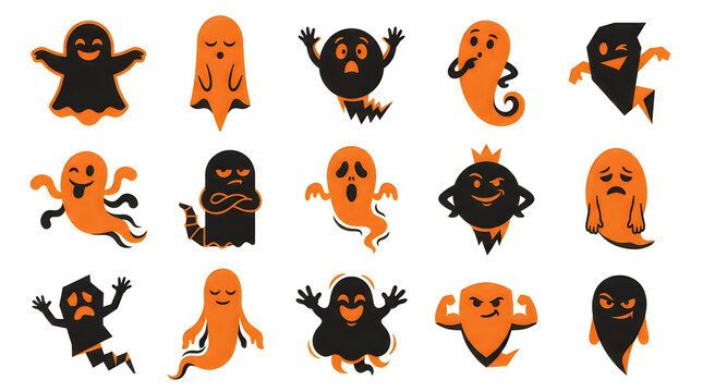 Cartoon ghost and monster stickers with different expressions