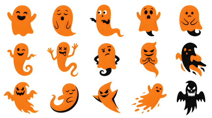 Fototapeta premium Funny cartoon ghosts with different emotions and poses