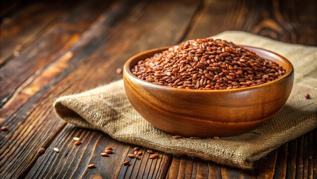 Cozy Wooden Bowl with Flaxseed, rustic table, nature-inspired,  rustic table