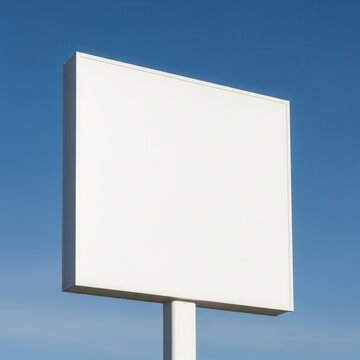 Blank White Signboard Against A Clear Blue Sky