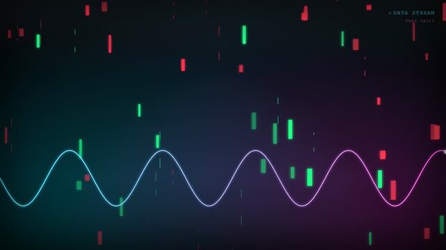 Abstract Digital Data Stream with Glowing Sine Wave and Floating Binary Code Elements