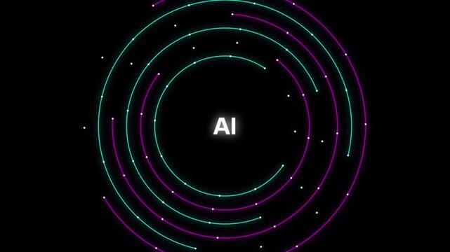 Futuristic AI technology background, glowing digital circles, artificial intelligence concept