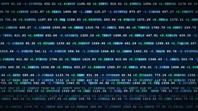 Digital data stream of scrolling computer code and numeric values on a black background