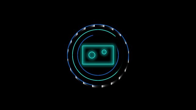 Futuristic HUD camera icon, glowing neon interface element, sci-fi UI design