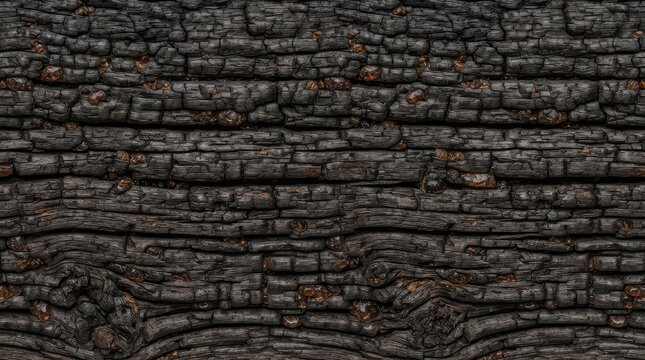 A dark textured background of charred wood grain