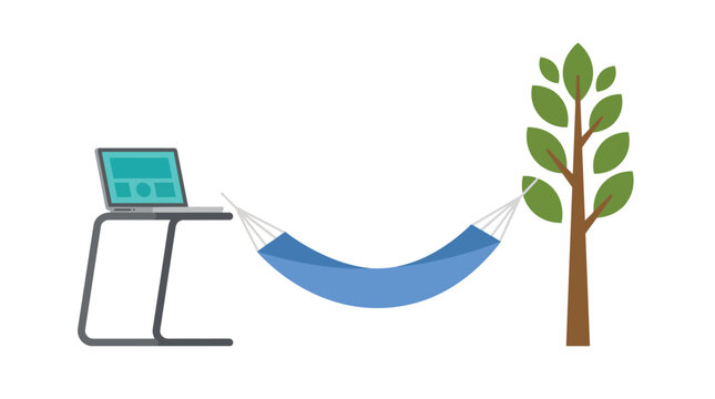 Remote work hammock with laptop and tree digital nomad lifestyle modern flat vector style for freelance career branding