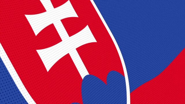 Flag of Slovakia waving slowly in the foreground and moving upwards.