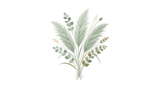 Bouquet of dried eucalyptus and pampas grass stems.
