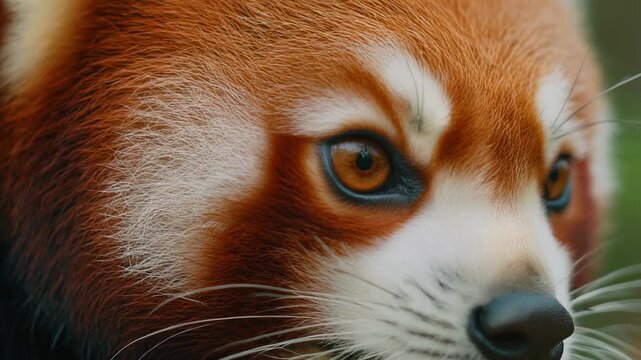 Extreme macro footage of one beautiful red panda eye with a rich copper-colored iris
