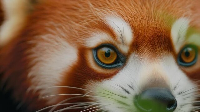 Extreme macro footage of one beautiful red panda eye with a bright yellow iris