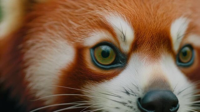 Extreme macro footage of one beautiful red panda eye with a striking green iris