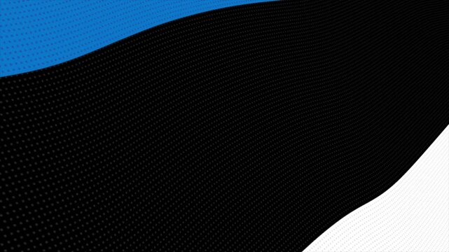 Flag of Estonia waving slowly in the foreground and moving upwards.
