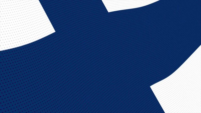 Flag of Finland waving slowly in the foreground and moving upwards.
