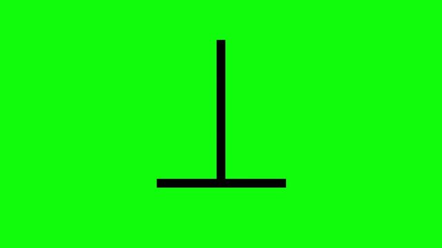Black perpendicular symbol "&perp;" (lines intersecting to form a right angle); realistic style, mathematical symbol on a green background, 4K video.