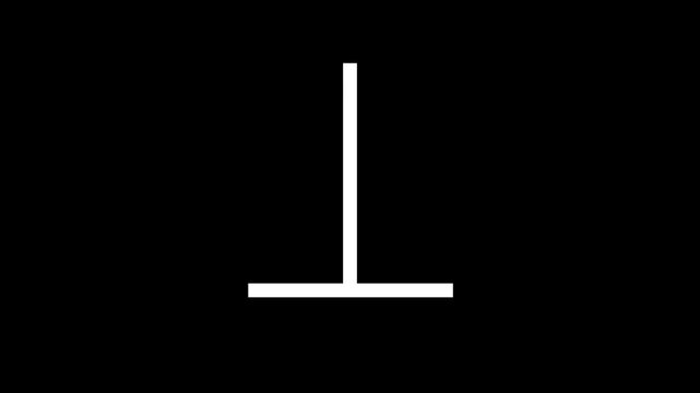 Animation of perpendicular lines on a black screen, perpendicular lines forming equal angles, mathematical symbols, educational learning concept, 4K video.