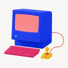Colorful retro computer with keyboard and joystick on white © Rawpixel.com