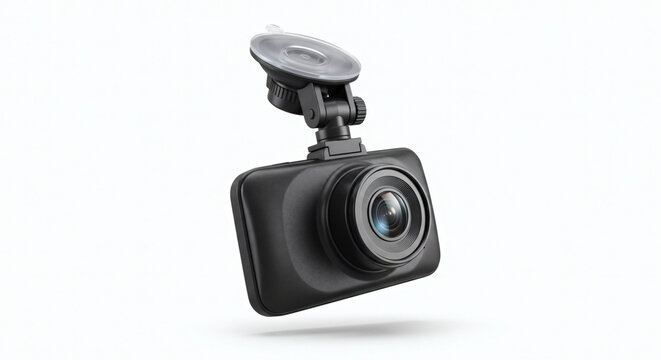 Compact Automotive Dash Camera With Wide Angle Lens For Driving Recording And Road Safety Isolated On White Backgroun